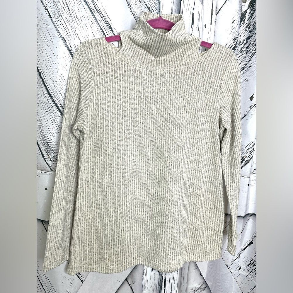 Clara Sunwoo Tan Knit Turtleneck Open Shoulder Size M